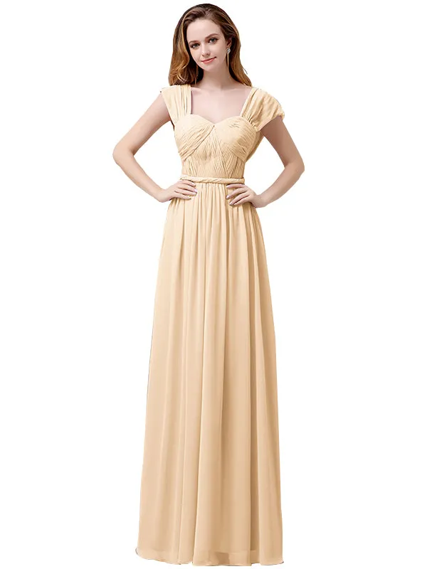 Cap Sleeves A-line Chiffon Floor-Length Long Bridesmaid Dresses sold by ChicSew product image thumbnail 5