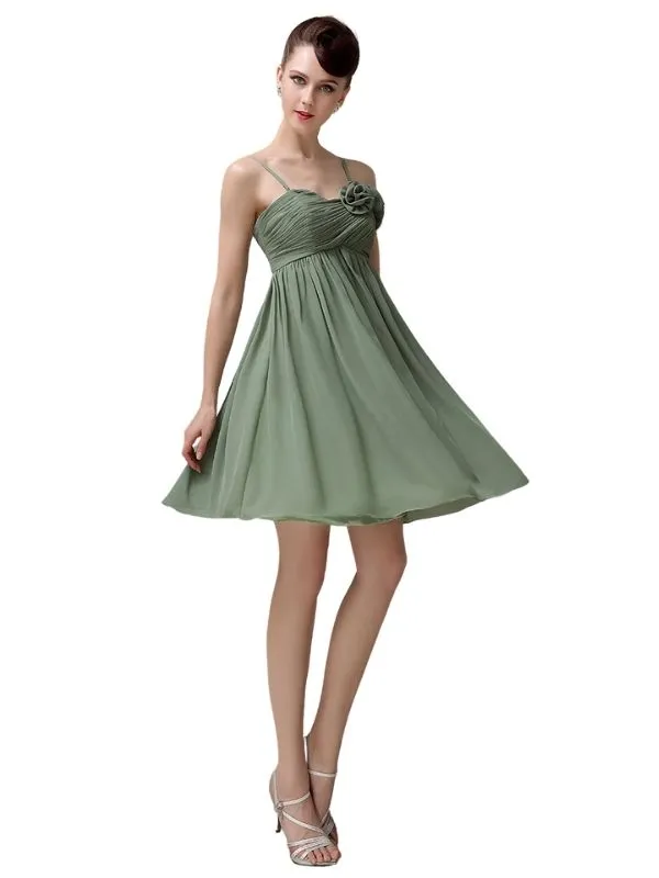 Spaghetti Straps A-line Sweetheart Chiffon Short Bridesmaid Dresses sold by ChicSew product image thumbnail 4