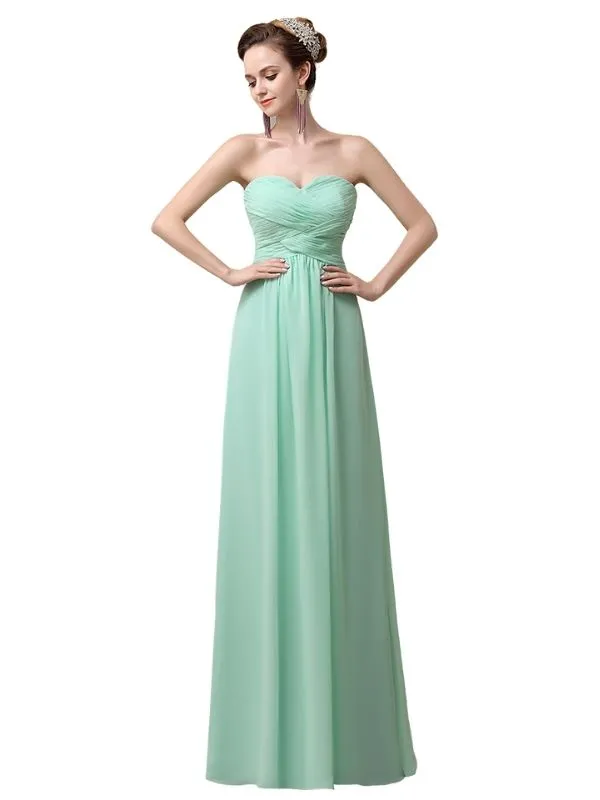 Elegant Strapless Sweetheart Chiffon Floor Length Long Maxi Bridesmaid Dresses sold by ChicSew