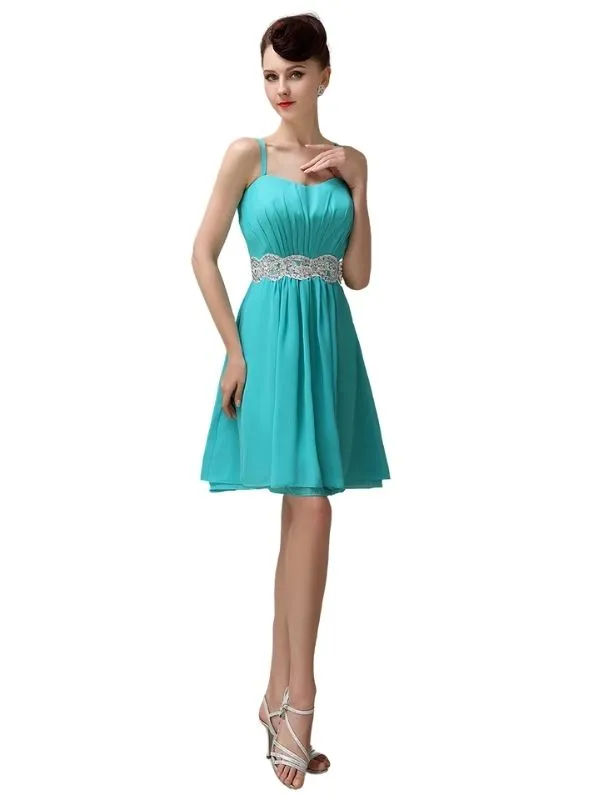 Spaghetti Straps Sweetheart A-line Chiffon Appliques Short Bridesmaid Dresses sold by ChicSew
