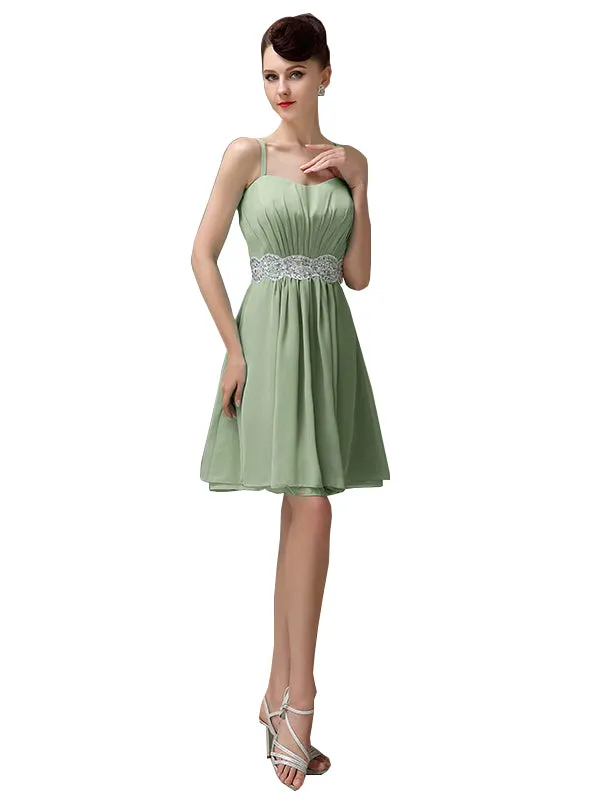 Spaghetti Straps Sweetheart A-line Chiffon Appliques Short Bridesmaid Dresses sold by ChicSew product image thumbnail 5