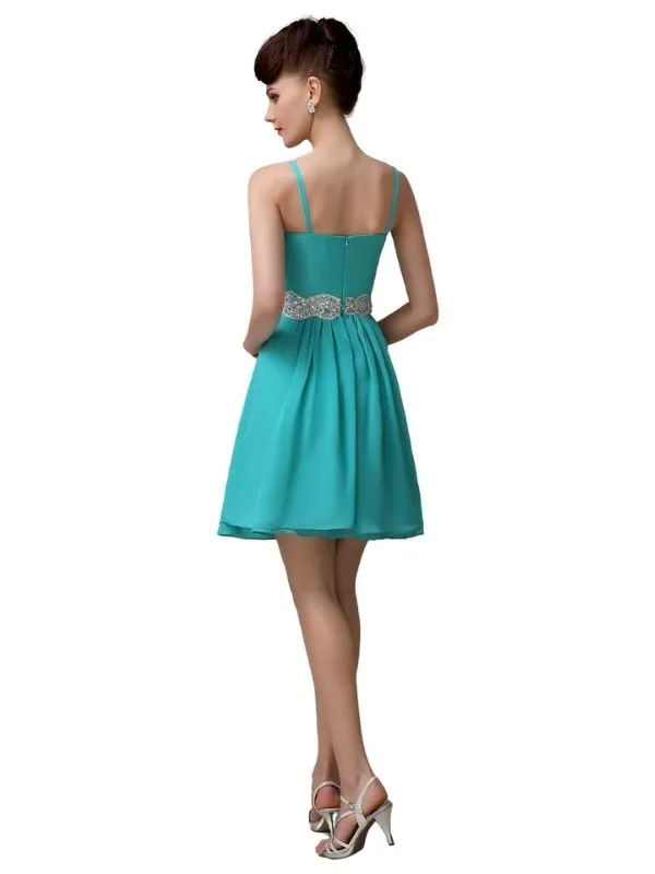 Spaghetti Straps Sweetheart A-line Chiffon Appliques Short Bridesmaid Dresses sold by ChicSew product image thumbnail 3