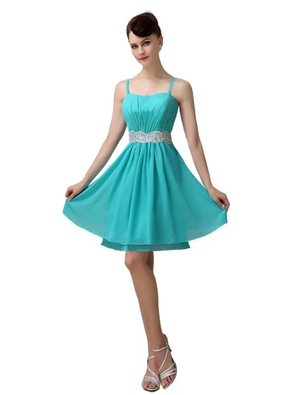 Spaghetti Straps Sweetheart A-line Chiffon Appliques Short Bridesmaid Dresses sold by ChicSew product image thumbnail 4