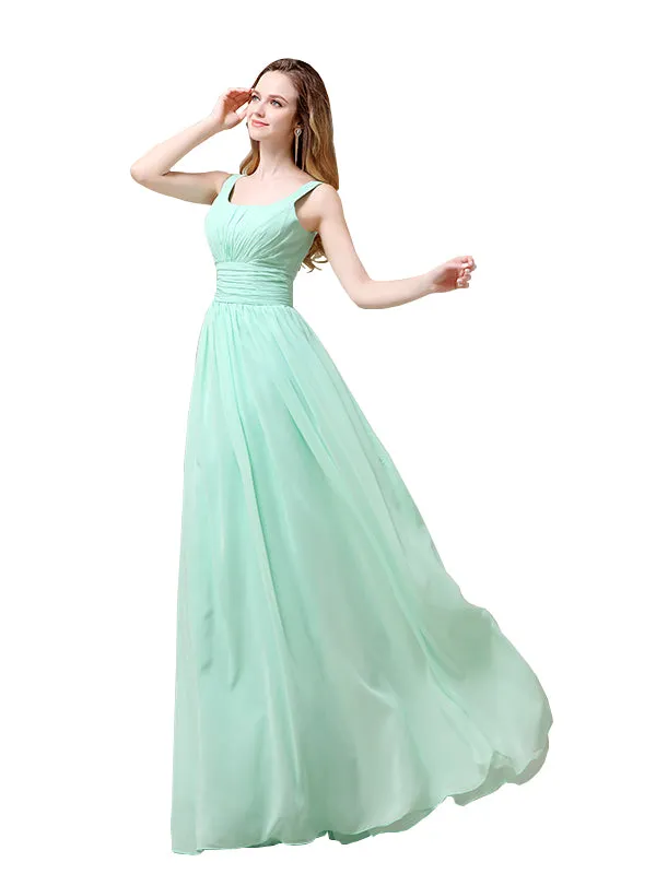 Shoulder Strap A-line Chiffon Elegant Floor-Length Long Bridesmaid Dresses sold by ChicSew