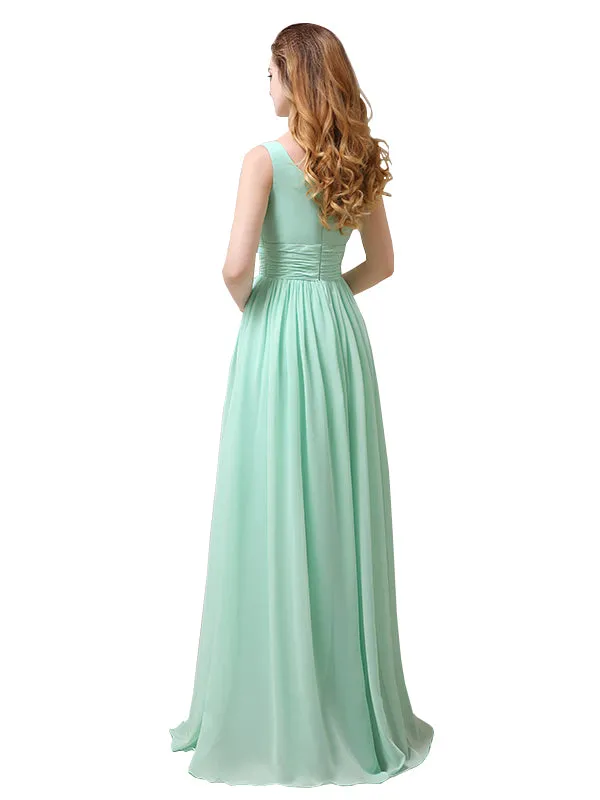 Shoulder Strap A-line Chiffon Elegant Floor-Length Long Bridesmaid Dresses sold by ChicSew product image thumbnail 3