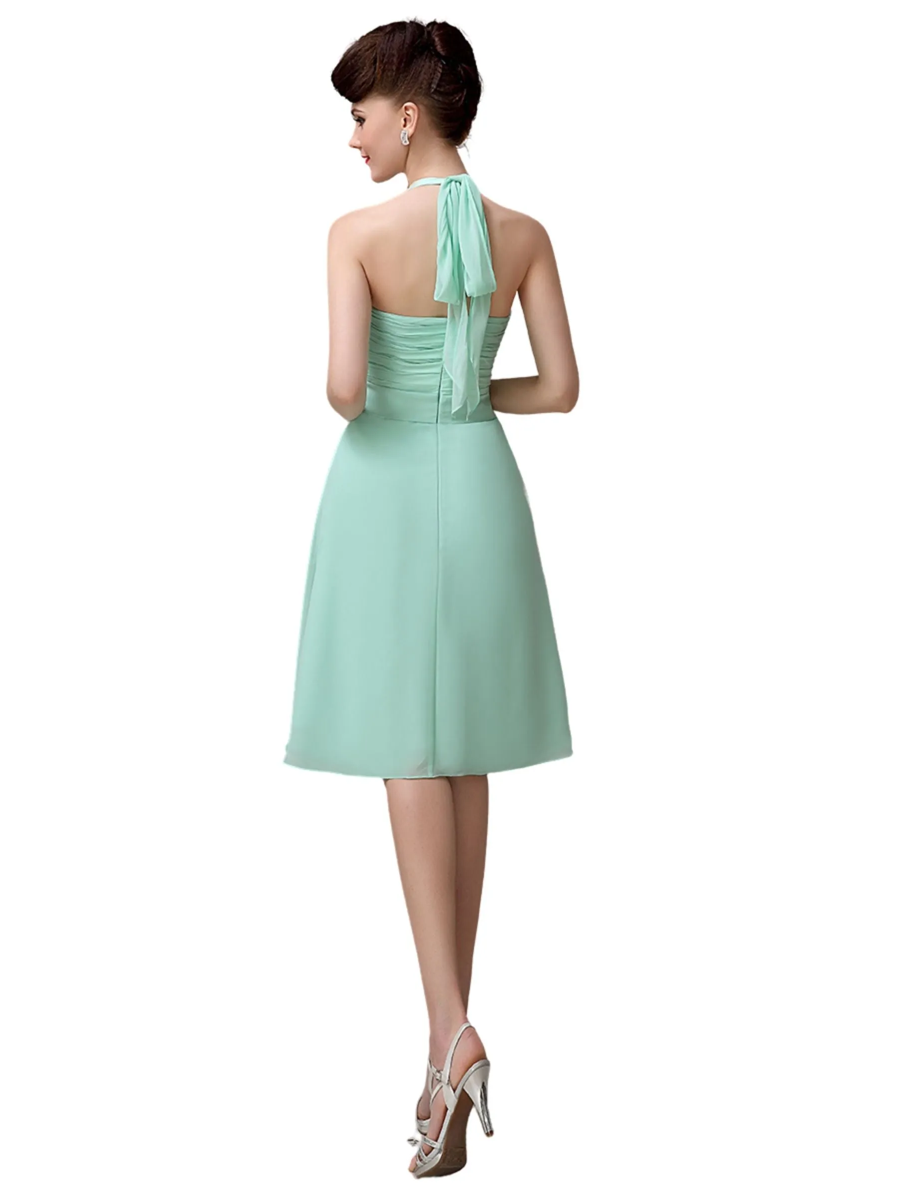 Halter Straps Chiffon Simple Backless Short Bridesmaid Dresses sold by ChicSew product image thumbnail 3