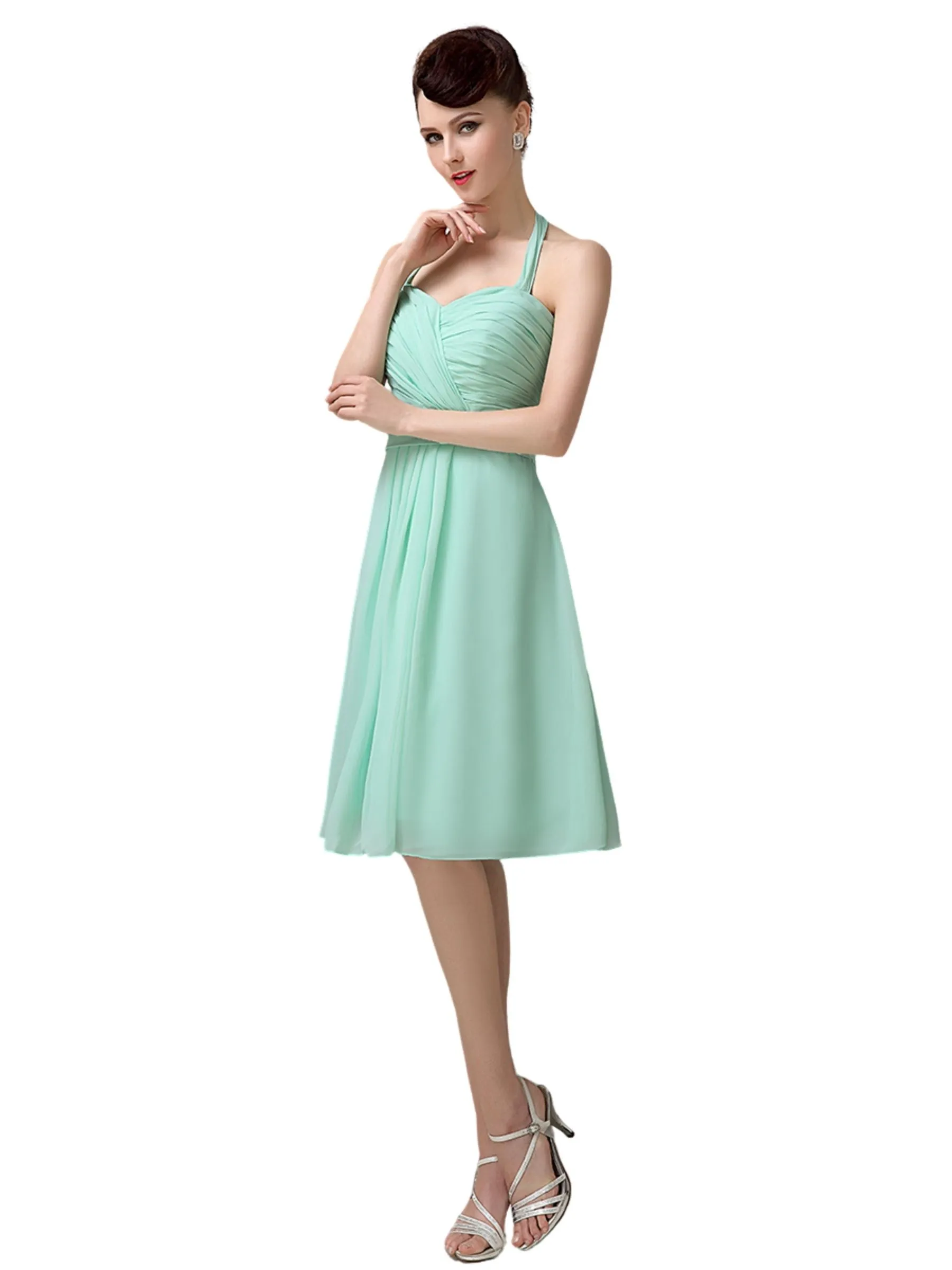 Halter Straps Chiffon Simple Backless Short Bridesmaid Dresses sold by ChicSew product image thumbnail 4