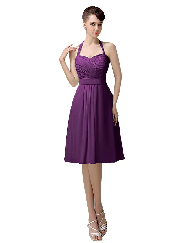Halter Straps Chiffon Simple Backless Short Bridesmaid Dresses sold by ChicSew product image thumbnail 5