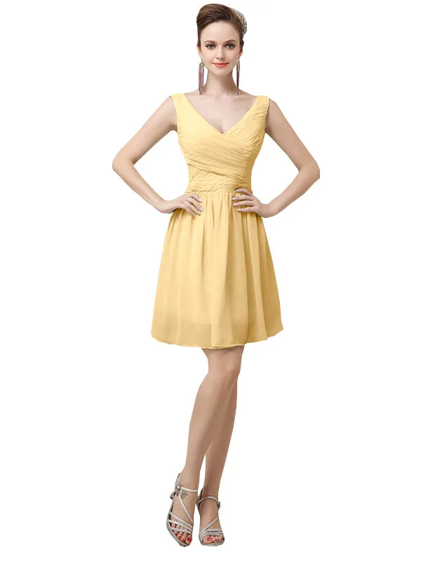 Charming V-neck Chiffon A-line Knee-Length Short Bridesmaid Dresses sold by ChicSew product image thumbnail 5