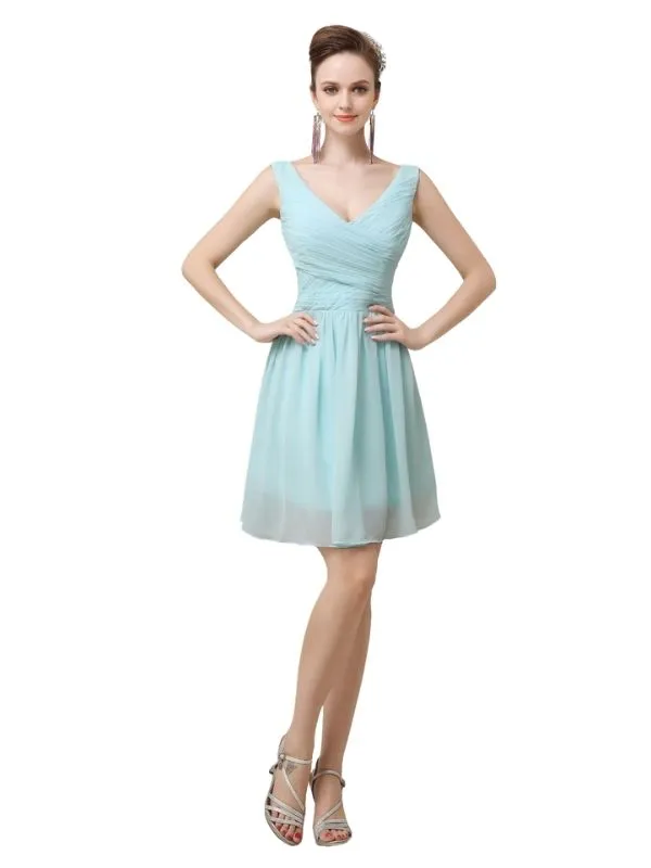 Charming V-neck Chiffon A-line Knee-Length Short Bridesmaid Dresses sold by ChicSew