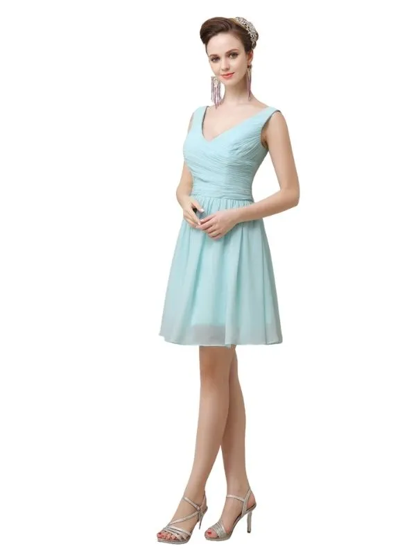 Charming V-neck Chiffon A-line Knee-Length Short Bridesmaid Dresses sold by ChicSew product image thumbnail 4