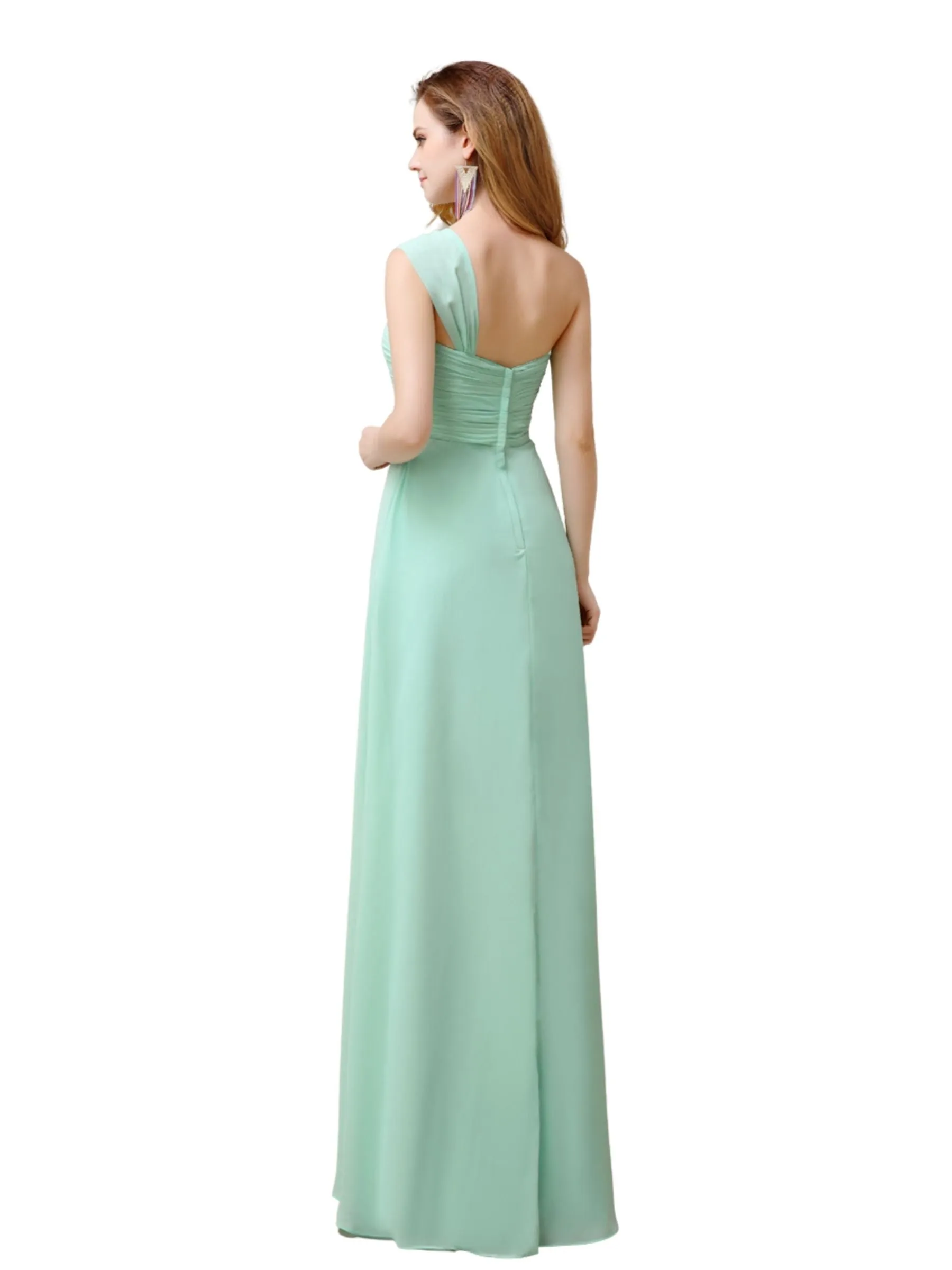 Pretty A-line Chiffon One-Shoulder Floor-Length long Bridesmaid Dresses sold by ChicSew product image thumbnail 3