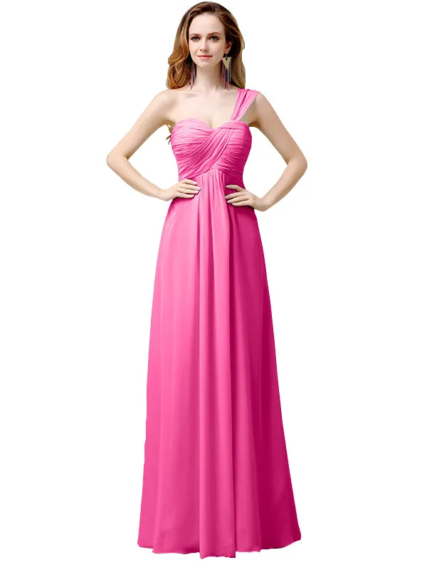 Pretty A-line Chiffon One-Shoulder Floor-Length long Bridesmaid Dresses sold by ChicSew product image thumbnail 5