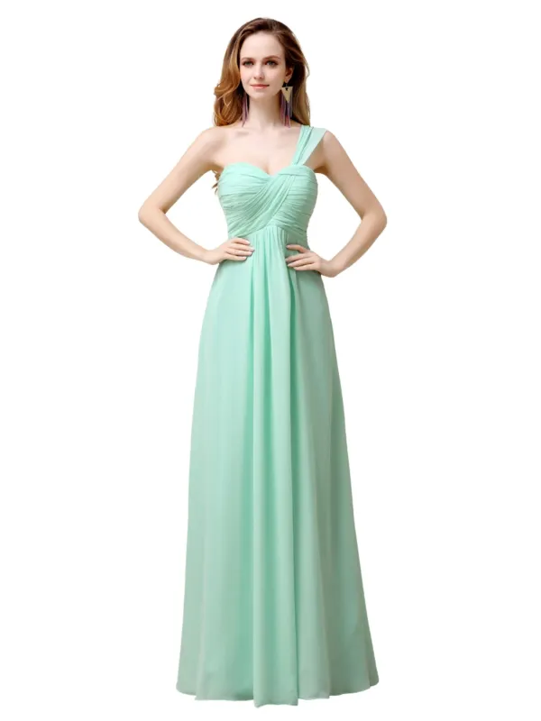 Pretty A-line Chiffon One-Shoulder Floor-Length long Bridesmaid Dresses sold by ChicSew