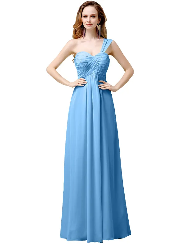 Pretty A-line Chiffon One-Shoulder Floor-Length long Bridesmaid Dresses sold by ChicSew product image thumbnail 4