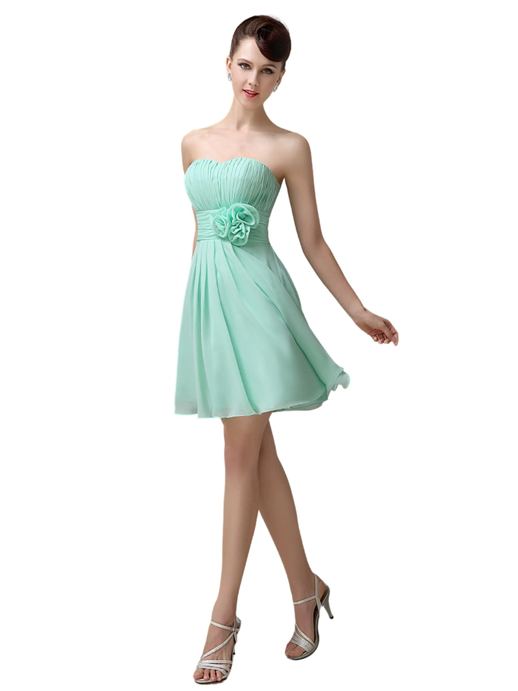 Sweatheart A-line Chiffon Short Bridesmaid Dresses with flower sold by ChicSew product image thumbnail 4