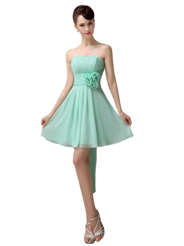 Sweatheart A-line Chiffon Short Bridesmaid Dresses with flower sold by ChicSew