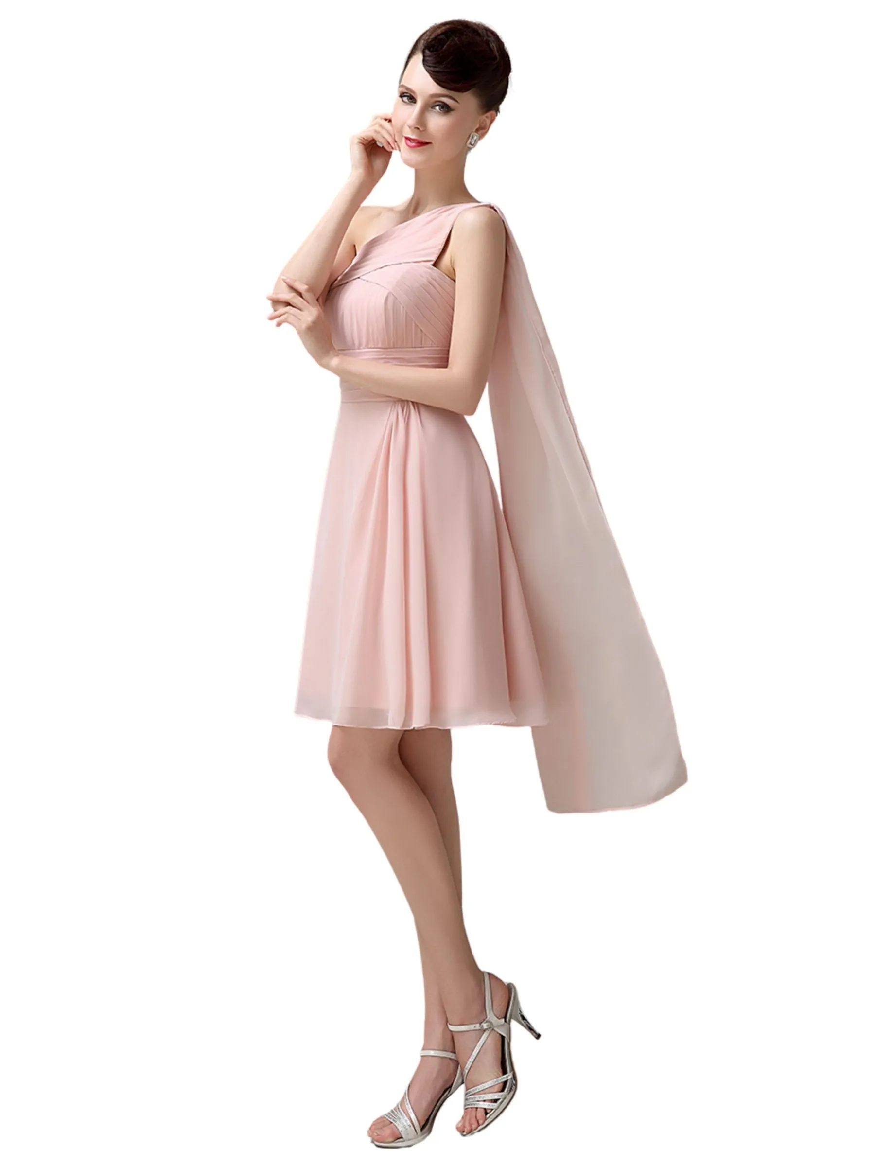 Cute Chiffon One Shoulder Unique Cheap Short Bridesmaid Dresses Online sold by ChicSew product image thumbnail 4