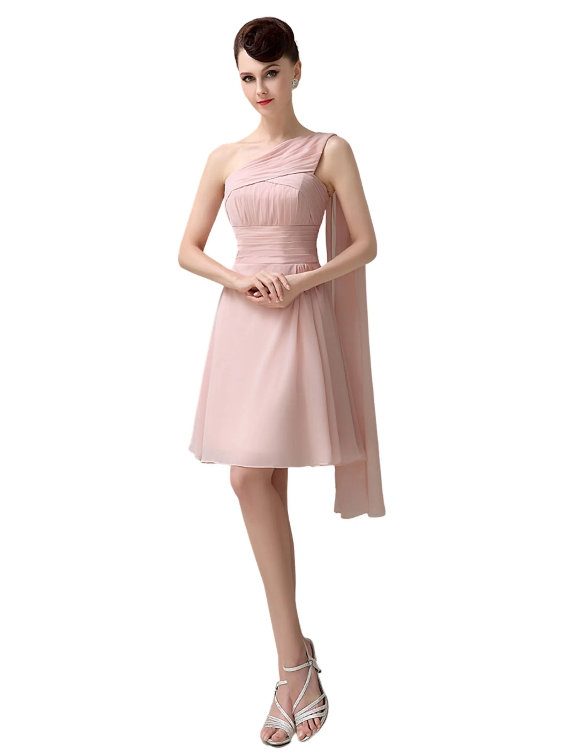 Cute Chiffon One Shoulder Unique Cheap Short Bridesmaid Dresses Online sold by ChicSew