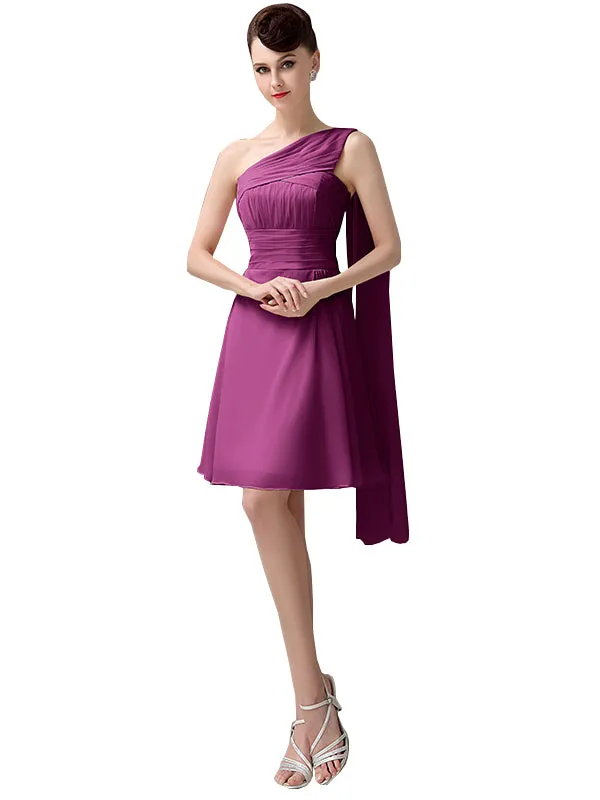 Cute Chiffon One Shoulder Unique Cheap Short Bridesmaid Dresses Online sold by ChicSew product image thumbnail 5
