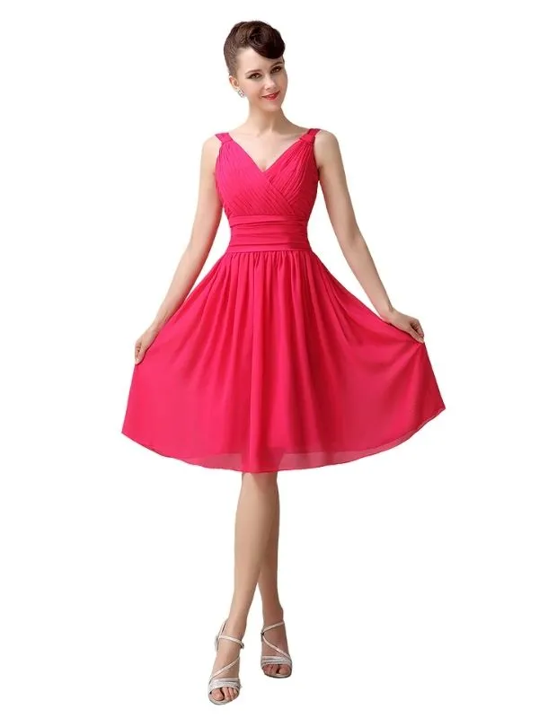 A-line Chiffon V-Neck Knee-Length Short Bridesmaid Dresses sold by ChicSew product image thumbnail 4