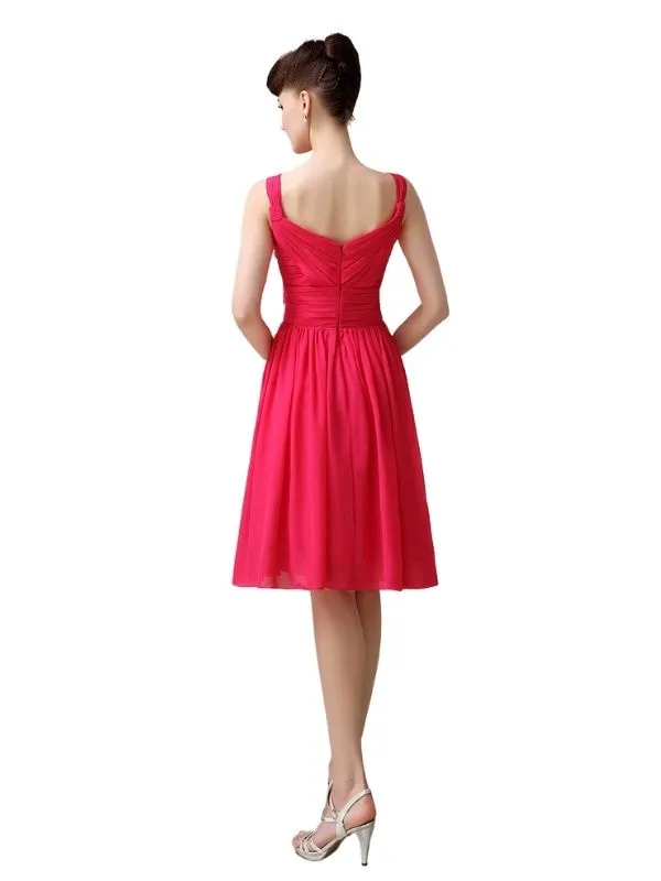 A-line Chiffon V-Neck Knee-Length Short Bridesmaid Dresses sold by ChicSew product image thumbnail 3