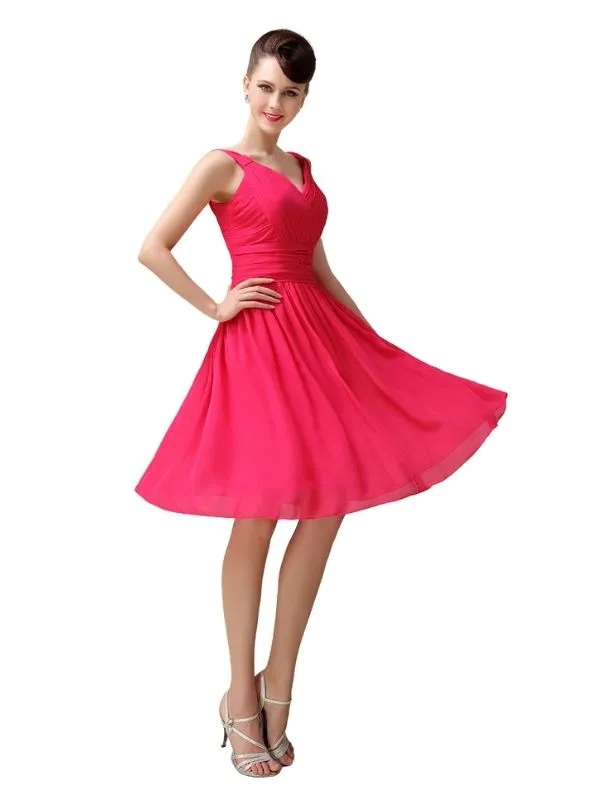 A-line Chiffon V-Neck Knee-Length Short Bridesmaid Dresses sold by ChicSew product image thumbnail 5