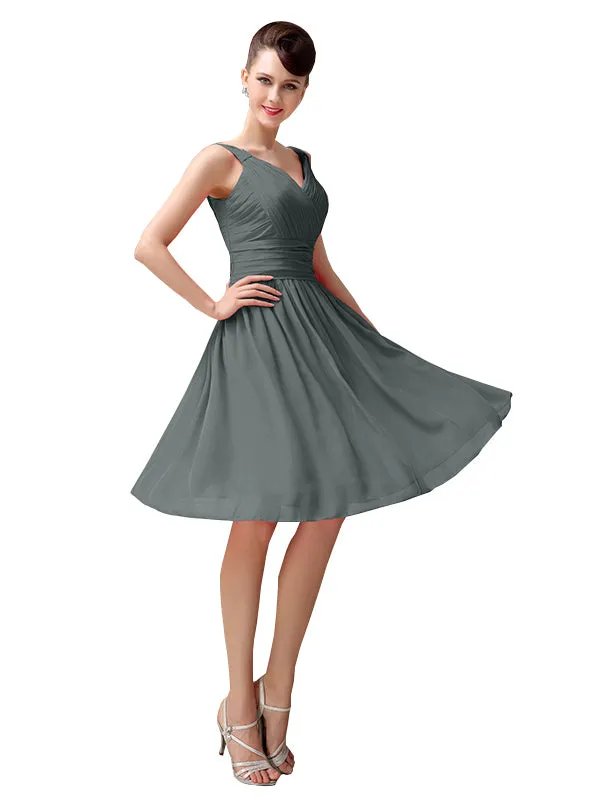 A-line Chiffon V-Neck Knee-Length Short Bridesmaid Dresses sold by ChicSew