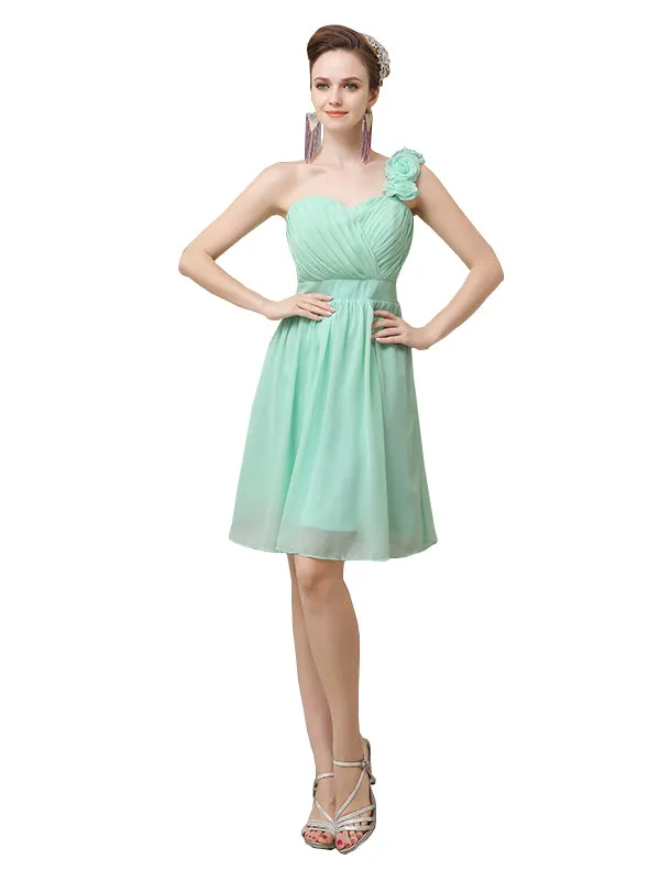 Popular One-shoulder Sweetheart Knee-Length Short Bridesmaid Dresses sold by ChicSew product image thumbnail 4