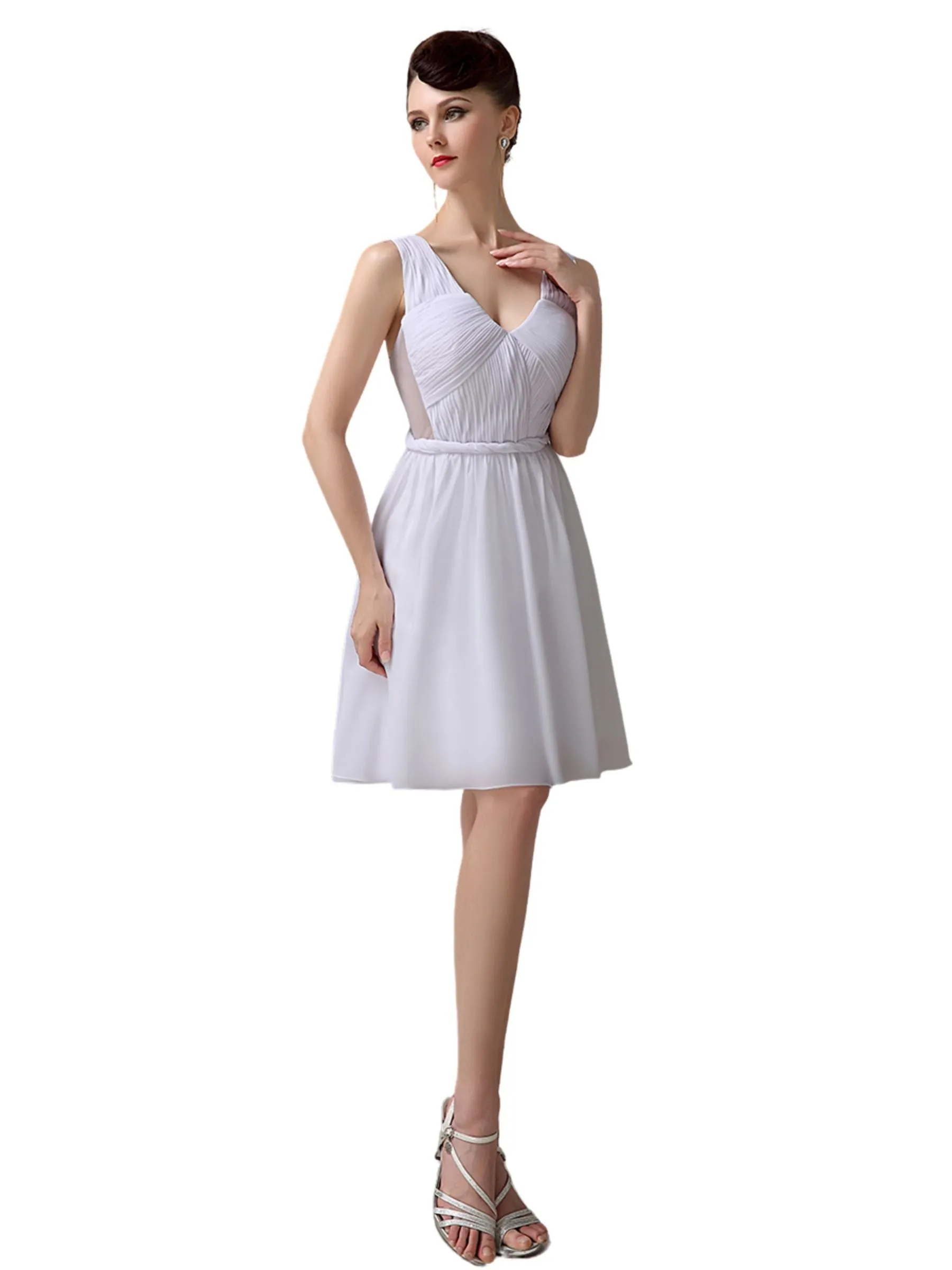 Charming A-line Chiffon V-neck Backless Short Bridesmaid Dresses sold by ChicSew product image thumbnail 5