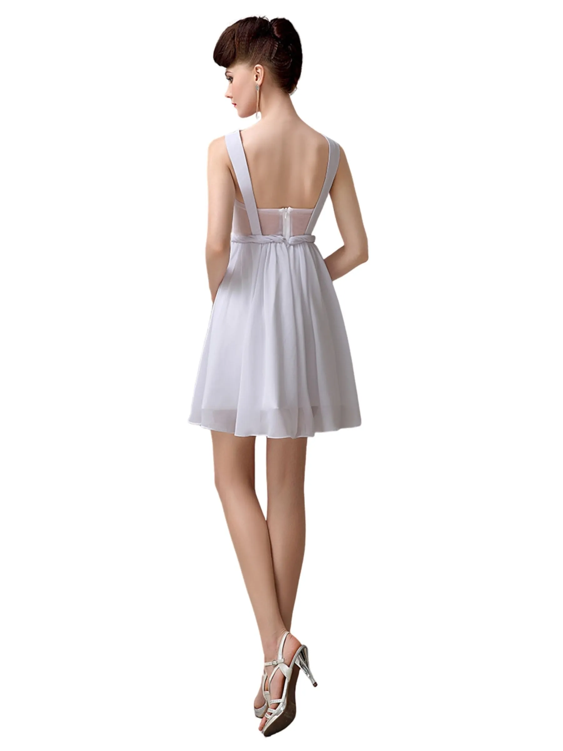 Charming A-line Chiffon V-neck Backless Short Bridesmaid Dresses sold by ChicSew product image thumbnail 3