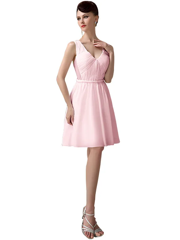 Charming A-line Chiffon V-neck Backless Short Bridesmaid Dresses sold by ChicSew
