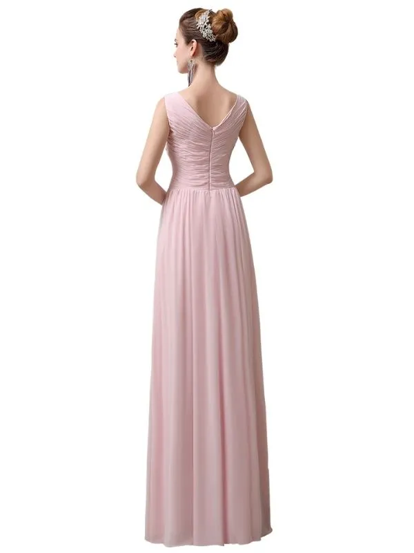 Spaghetti Strap A-line Simple Chiffon Floor-Length Long Bridesmaid Dresses sold by ChicSew product image thumbnail 3