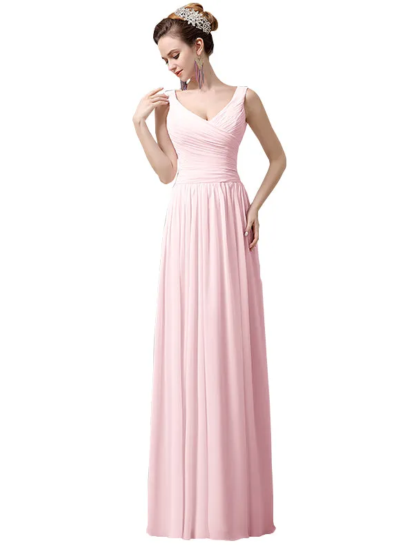 Spaghetti Strap A-line Simple Chiffon Floor-Length Long Bridesmaid Dresses sold by ChicSew