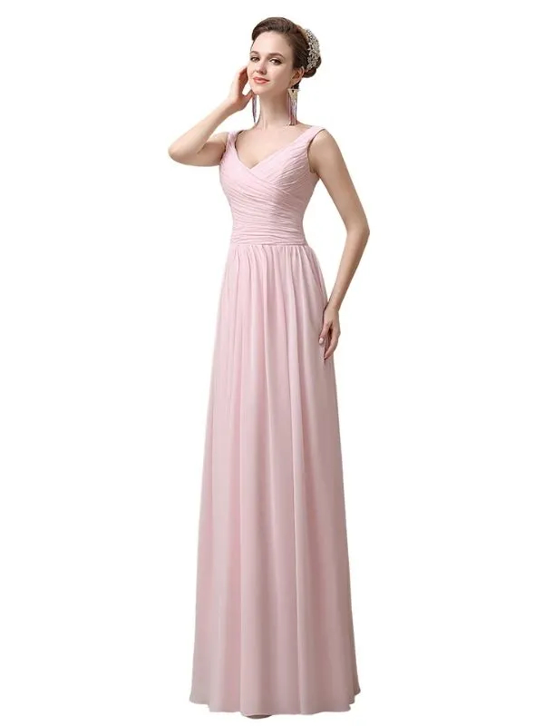 Spaghetti Strap A-line Simple Chiffon Floor-Length Long Bridesmaid Dresses sold by ChicSew product image thumbnail 2