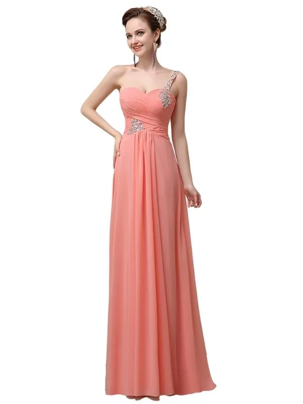 Sweatheart A-line Chiffon One Shoulder Floor-Length Long Bridesmaid Dresses sold by ChicSew product image thumbnail 4