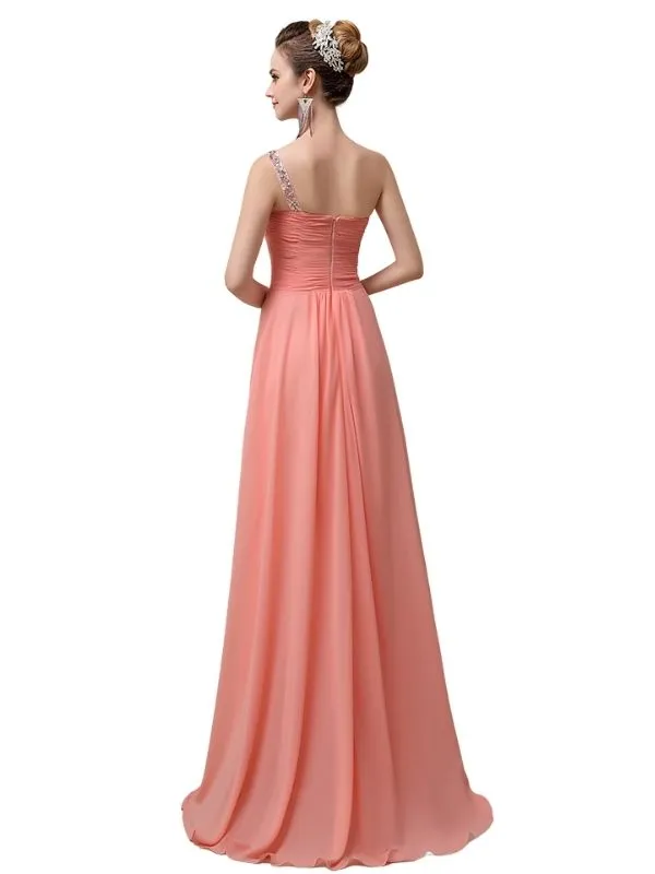 Sweatheart A-line Chiffon One Shoulder Floor-Length Long Bridesmaid Dresses sold by ChicSew product image thumbnail 3