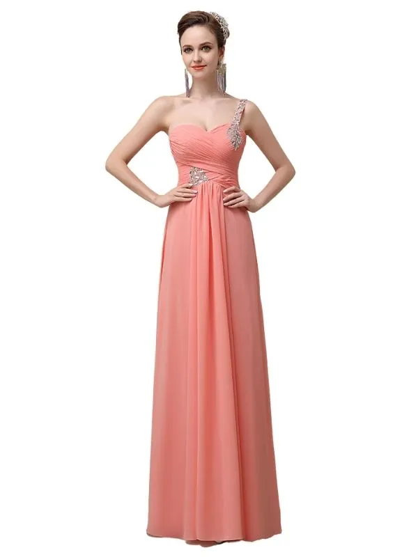 Sweatheart A-line Chiffon One Shoulder Floor-Length Long Bridesmaid Dresses sold by ChicSew