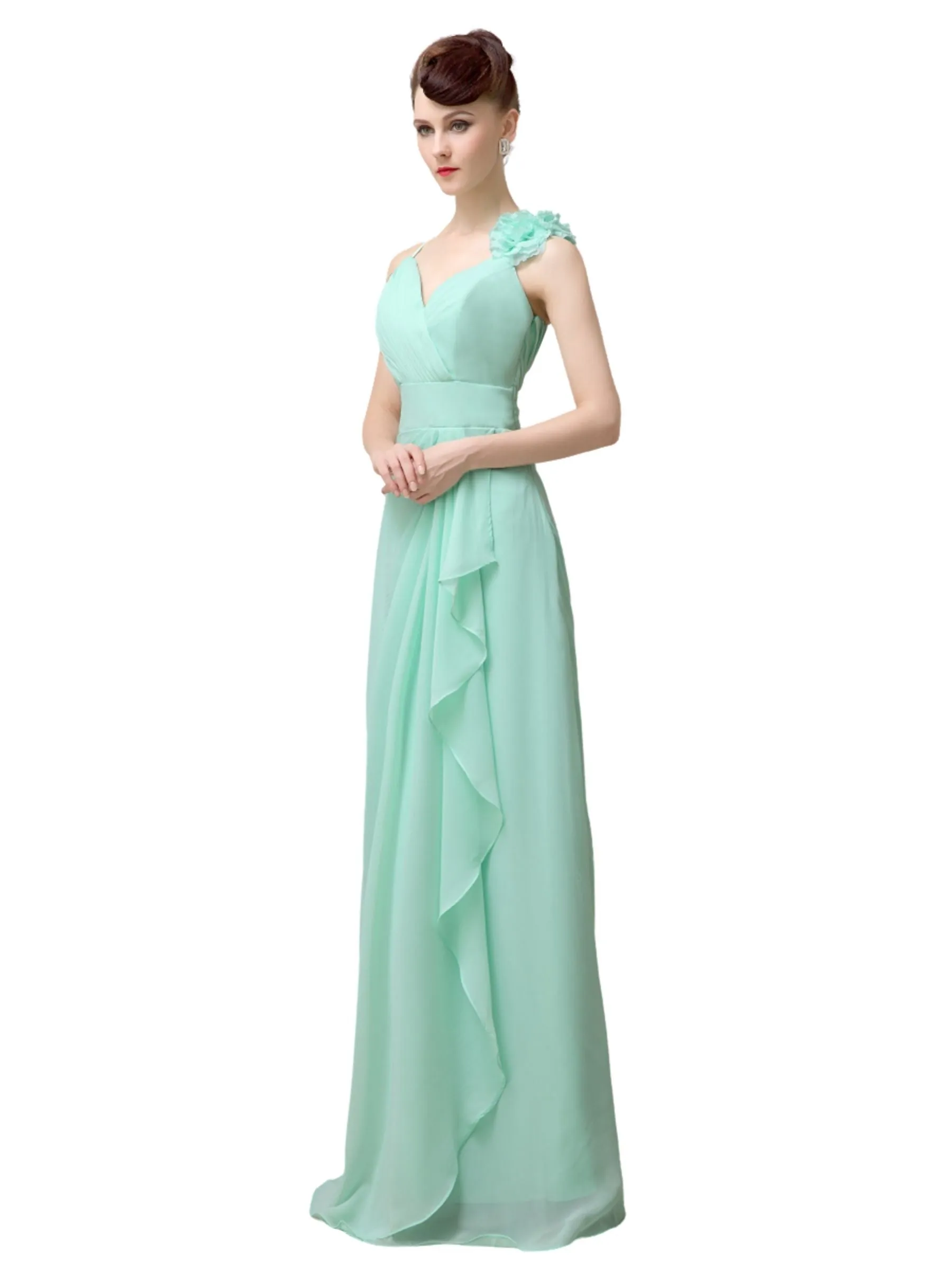 V-neck A-line Simple Chiffon Floor-Length Long Bridesmaid Dresses sold by ChicSew product image thumbnail 4