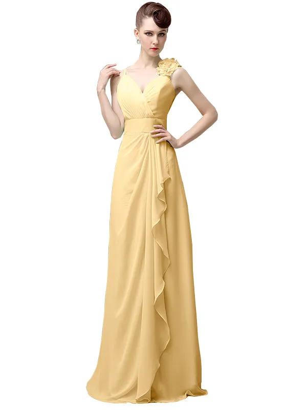 V-neck A-line Simple Chiffon Floor-Length Long Bridesmaid Dresses sold by ChicSew product image thumbnail 5