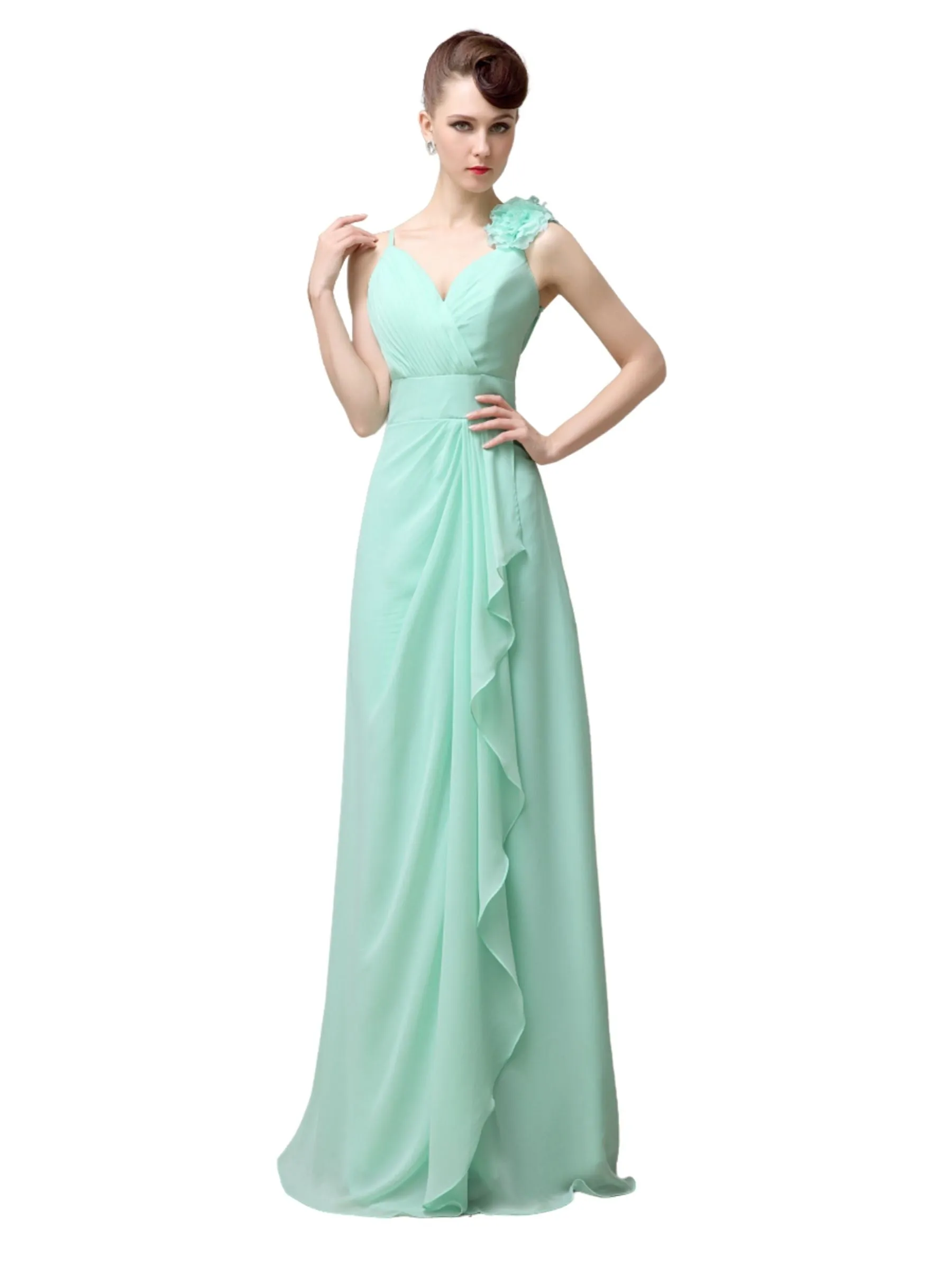 V-neck A-line Simple Chiffon Floor-Length Long Bridesmaid Dresses sold by ChicSew