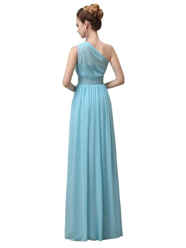 A-line Chiffon One Shoulder Floor-Length Long Bridesmaid Dresses with Beads sold by ChicSew product image thumbnail 4