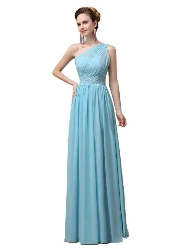 A-line Chiffon One Shoulder Floor-Length Long Bridesmaid Dresses with Beads sold by ChicSew