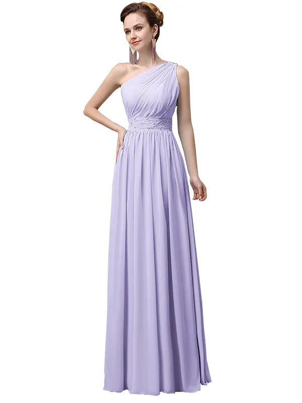 A-line Chiffon One Shoulder Floor-Length Long Bridesmaid Dresses with Beads sold by ChicSew product image thumbnail 5