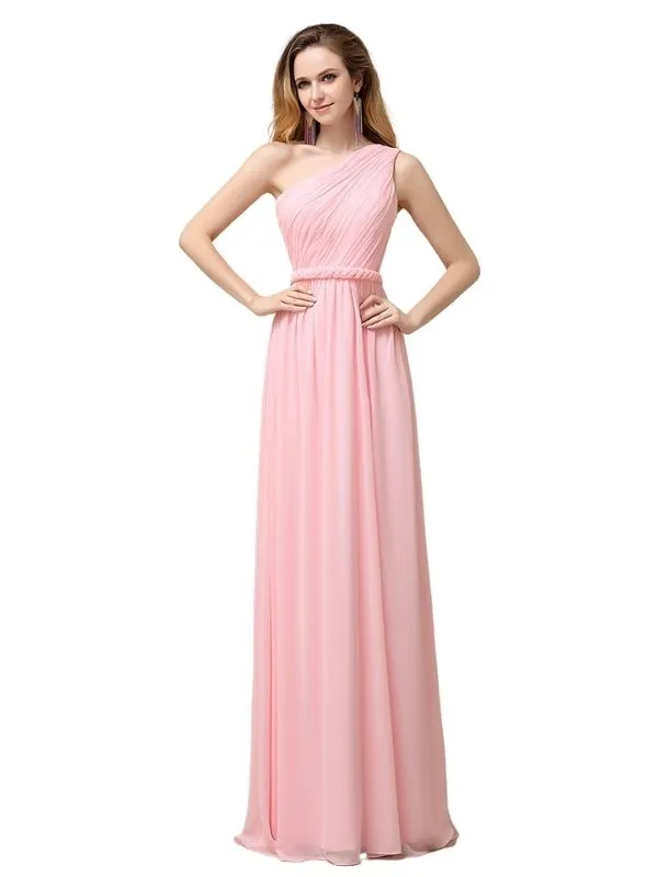 A-line Chiffon One Shoulder Floor-Length Long Bridesmaid Dresses made by ChicSew