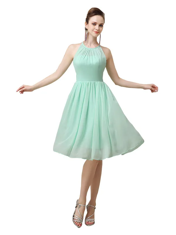 Halter  A-line Knee-Length Chiffon Short Bridesmaid Dresses sold by ChicSew