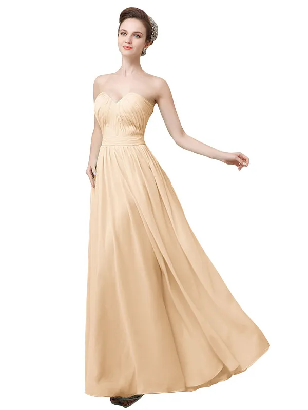 Pretty Strapless Chiffon A-line Floor-Length Long Bridesmaid Dresses sold by ChicSew