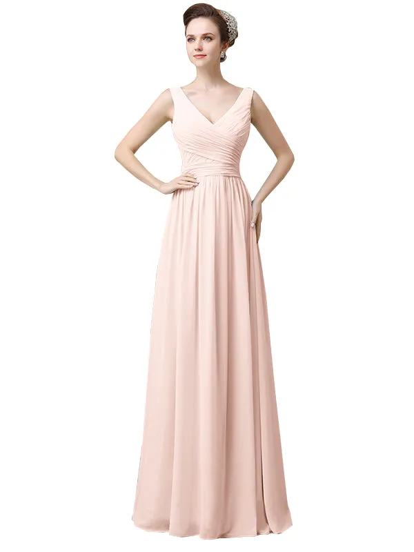 V-Neck Chiffon A-line Floor-Length Long Bridesmaid Dresses sold by ChicSew