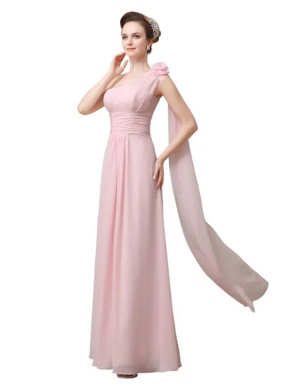 One Shoulder Chiffon A-line Floor-Length Long Bridesmaid Dresses sold by ChicSew product image thumbnail 4