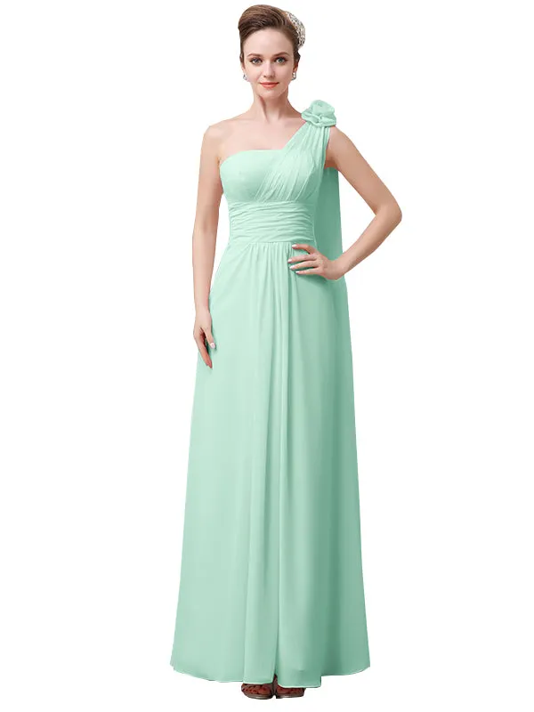 One Shoulder Chiffon A-line Floor-Length Long Bridesmaid Dresses sold by ChicSew